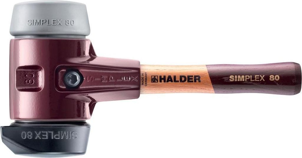 HALDER SIMPLEX Hammer Gefüllter Gummi, mit integriertem Fuß / mittleres TPE, mit Tempergussgehäuse und hochwertigem Holzstiel - D=80 mm - Extra ...