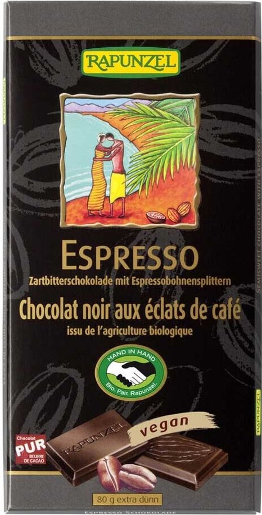 Rapunzel Zartbitterschokolade mit Espresso-Splittern 55% Produktbild 