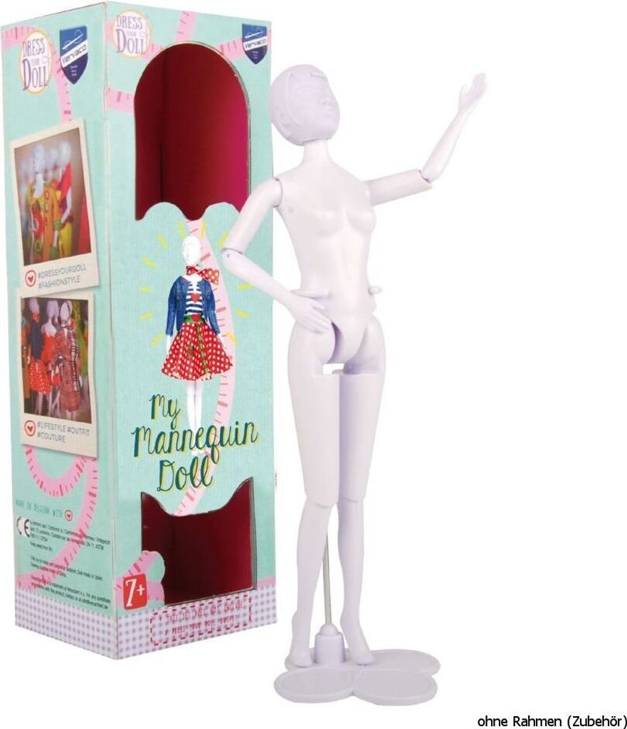 VERVACO Dress Your DOLL Mini Schneiderpuppe Mannequin Puppe Bewegliche Gelenke Weißer Kunststoff ca. 29 cm Barbie Zubehör Kleidung Fashion Design