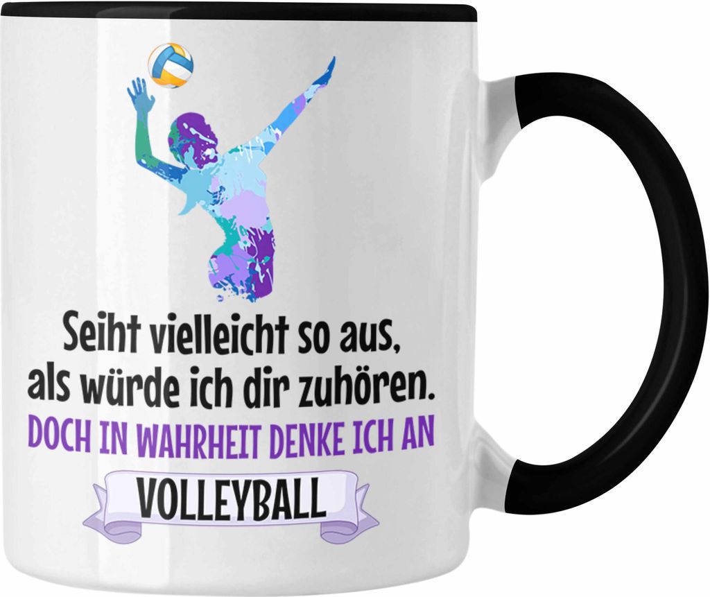 Trendation - Volleyball Geschenk Tasse Coach Herren Mädchen Kaffee Zubehör Volleyball-Spieler Spielerin (Schwarz)