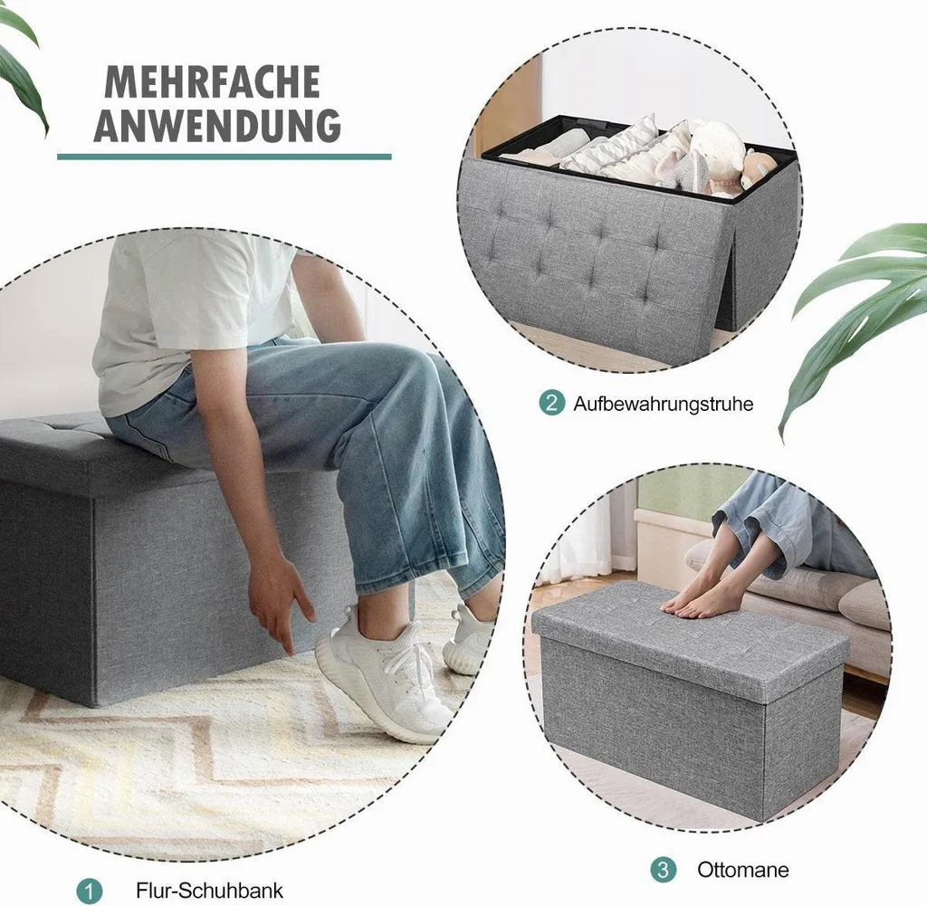 Banc ottoman pliable gris clair solution gain de place et rangement malin - 4