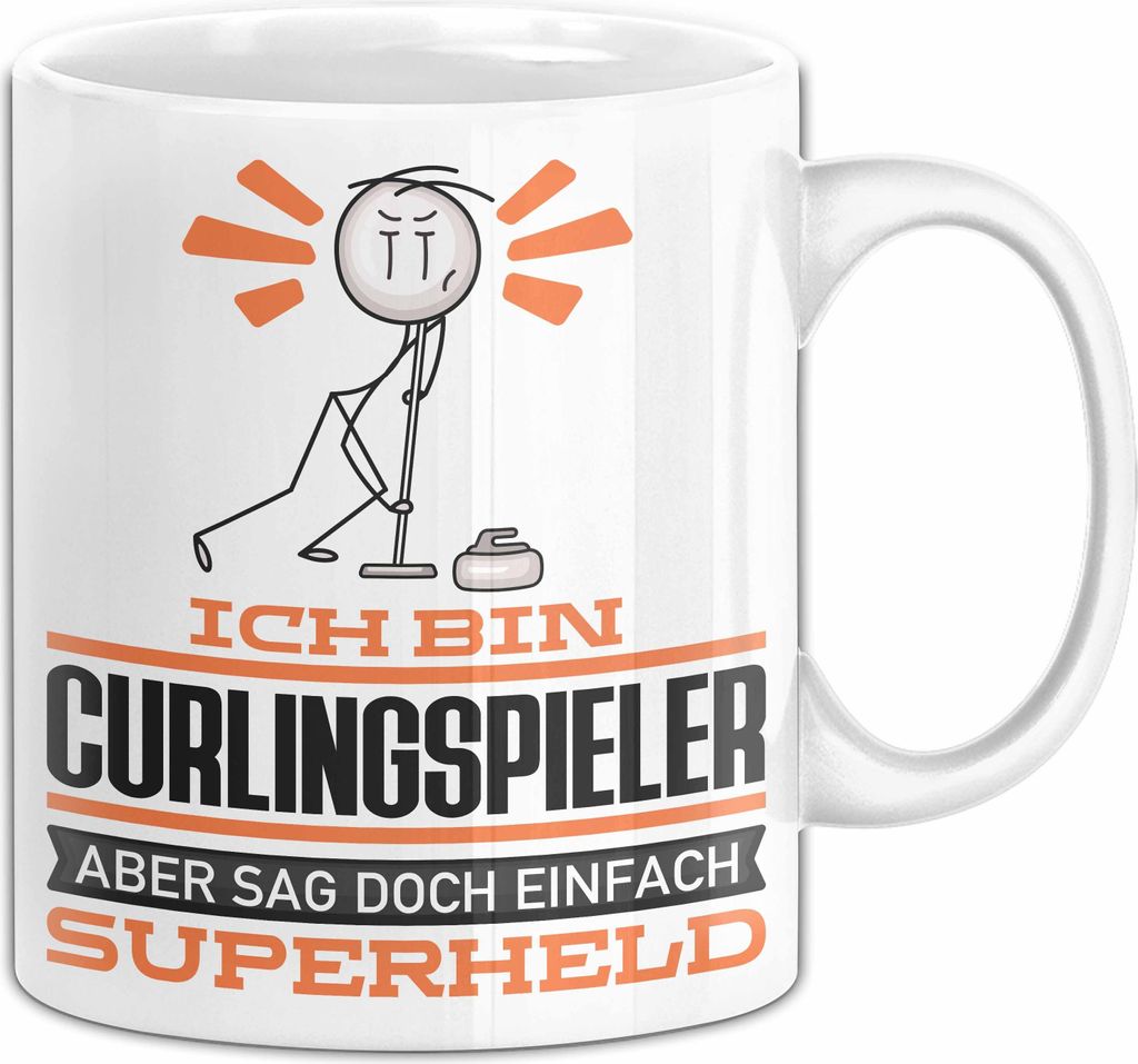 Curlingspieler Geschenk Tasse Ich Bin Curlingspieler Aber Sag Doch Einfach Superheld Lustige Geschenkdiee für Curlingspieler Kaffee-Becher (Weiß)