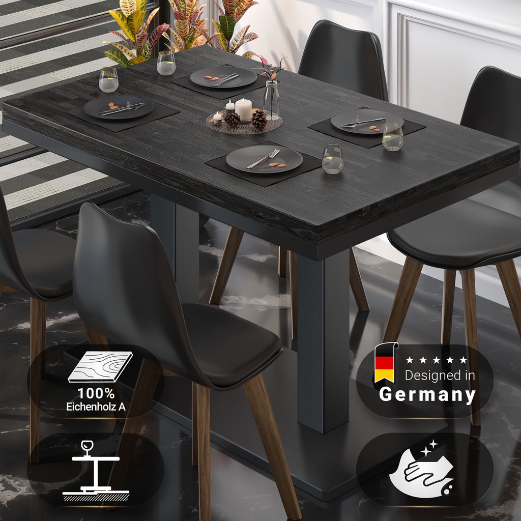 MM | Bistro Massiv Tisch | Rechteckig | 130 x 80 x 77 cm | Wenge Schwarz / Schwarz | Bistrotisch Gastro Tisch