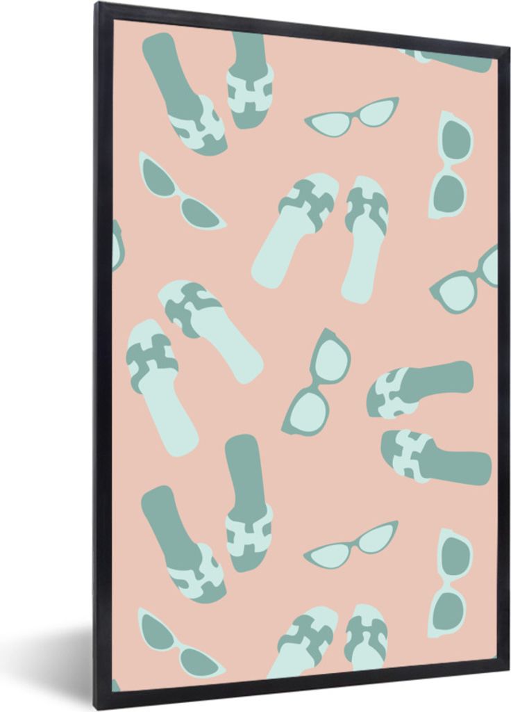 MuchoWow Gerahmtes Poster Sommer - Flip-Flops - Rosa 20x30 cm - Poster mit Schwarzem Bilderrahmen Wandposter Rahmen Foto Bilder - Drucken - Bilde...