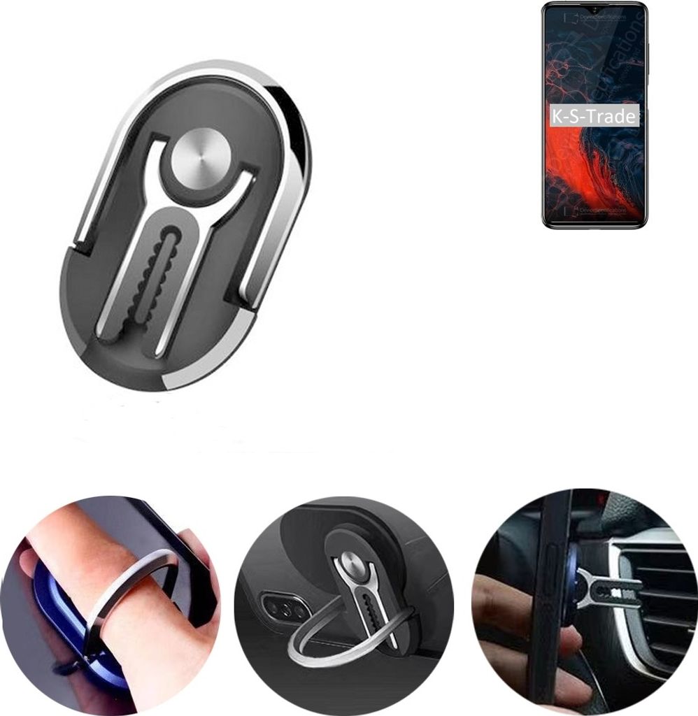 K-S-Trade 3in1 Smartphone-Ring Handy-Ring kompatibel mit Elephone E10 Fingerhalterung Handyring Tischständer Lüftungsgitter-Halterung Tisch