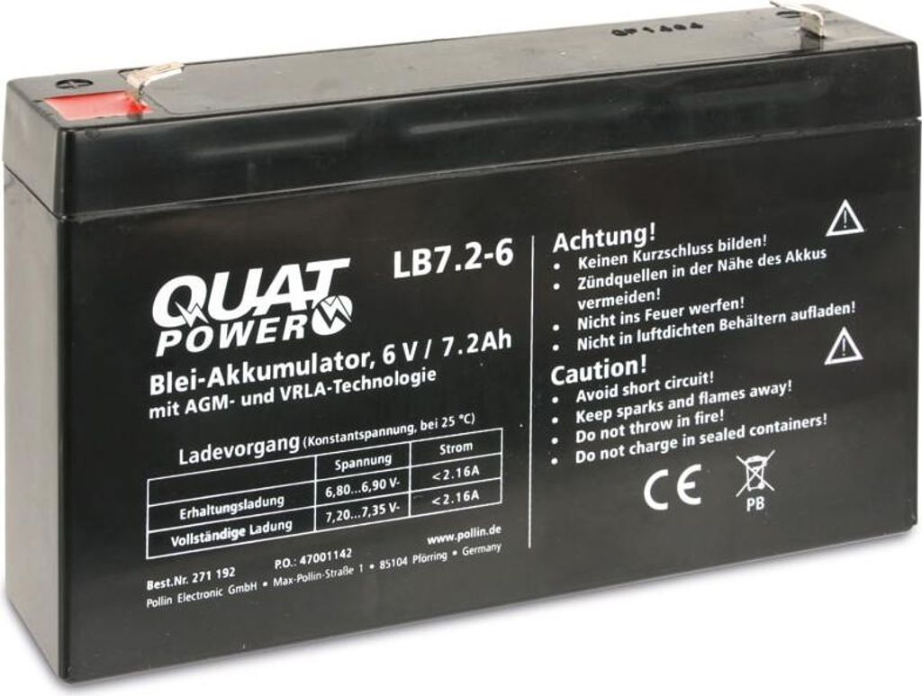 QUATPOWER Blei-Akkumulator LB7.2-6, 6 V-/7,2 Ah Produktbild 