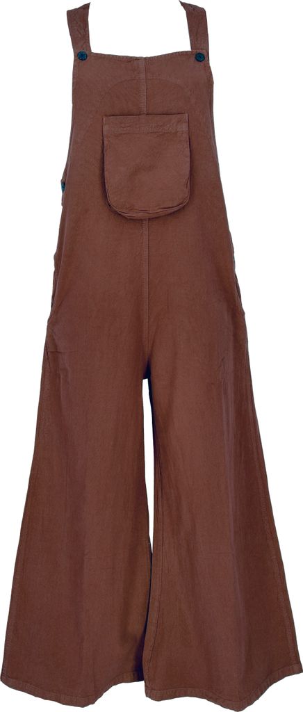 Latzhose mit Weiten Hosenbeinen, Ethno Style, Boho Schlaghose - Braun, Damen, Baumwolle, Größe: XL