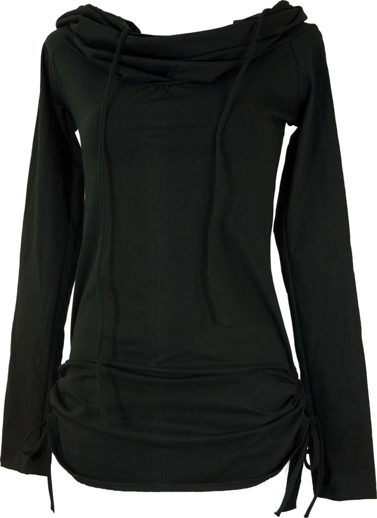 Longshirt, Minikleid mit Weiter Schalkapuze - Schwarz, Damen, Baumwolle,Elasthan, Größe: L