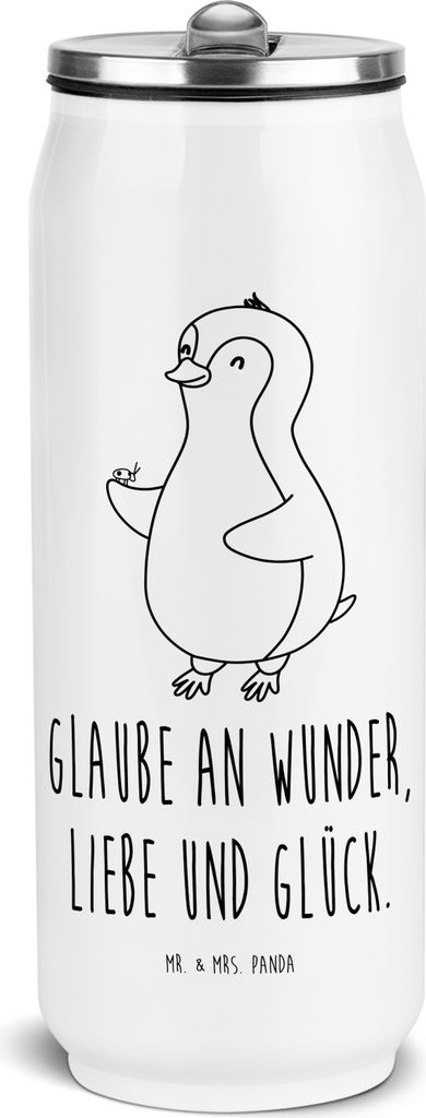 Mr. & Mrs. Panda Trinkflasche Pinguin Marienkäfer - Weiß - Geschenk, Freude, Edelstahl, Aufmerksam, Wasserflasche, Kleine Wunder, Isolierflasche,...
