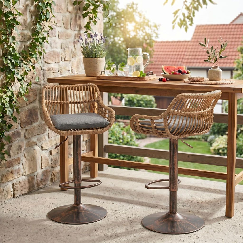 LVHOM Lot de 2 tabourets de bar en rotin avec socle Image du produit 