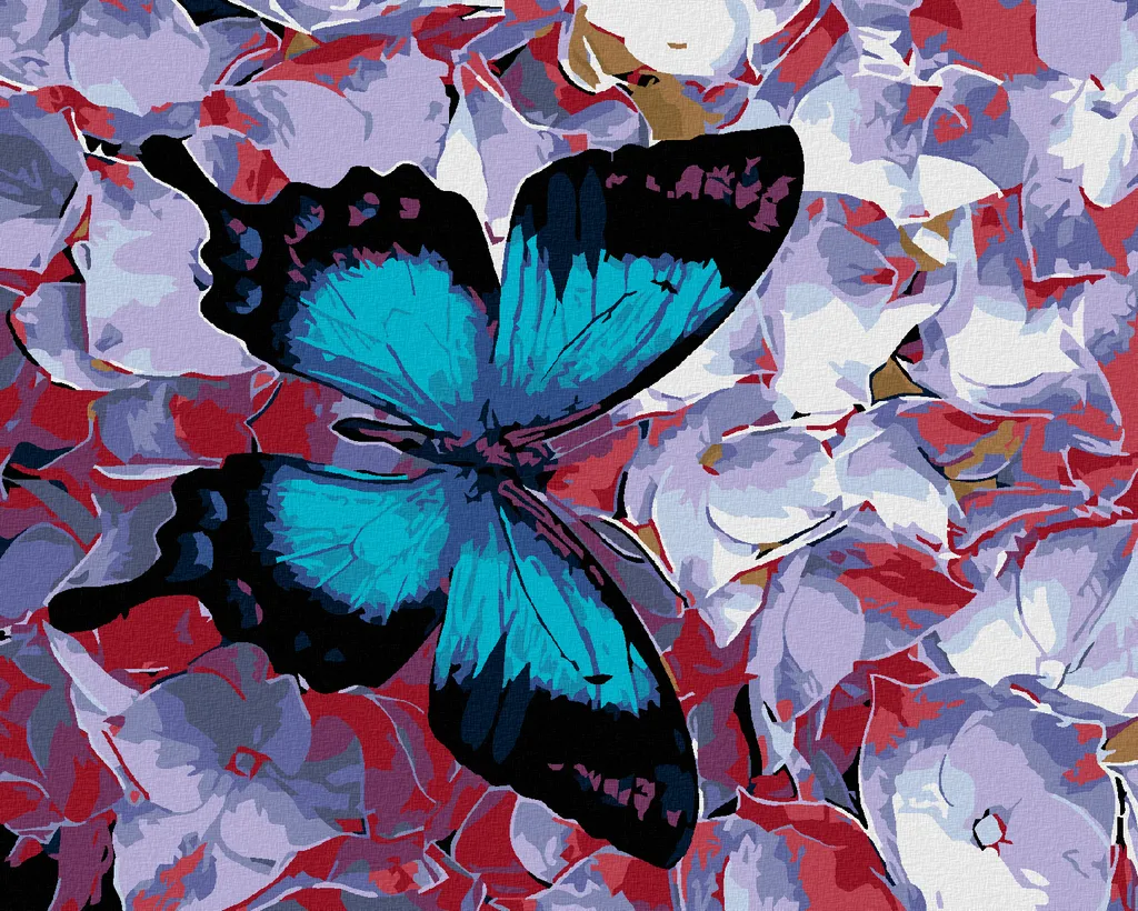 Zuty - Pittura con diamanti - FARFALLA BLU E FIORI, 40x50 cm, senza cornice e senza tela