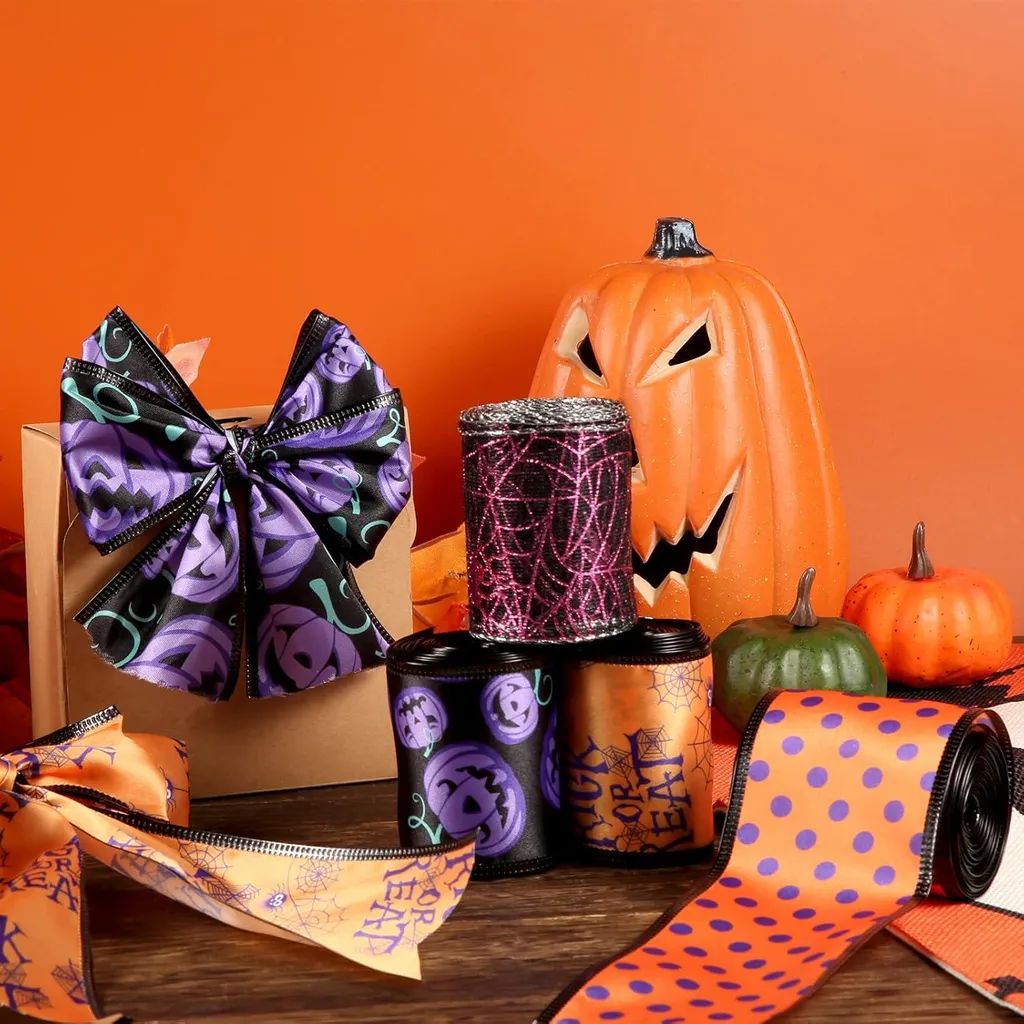 Ruban pour couronne d'Halloween 55m filaire motif araignée et citrouille