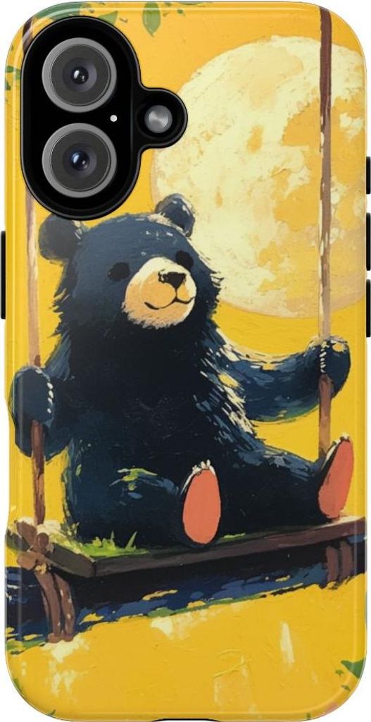 Schwarzer Bär auf Baumschaukel im Mondschein – Hülle Kompatibel mit iPhone 16