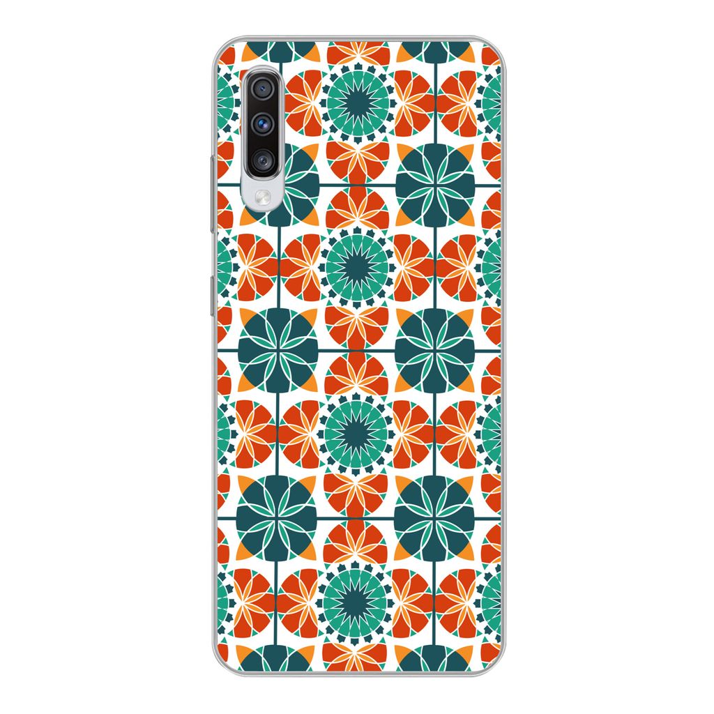 MuchoWow Handyhülle Schutzhülle Hülle für Samsung Galaxy A70 Ein symmetrisches Muster aus dem marokkanischen Mosaik Silikon Softcase Handy H...