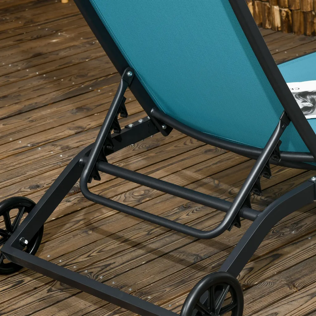 Bain de soleil de jardin en aluminium bleu avec dossier inclinable - 8
