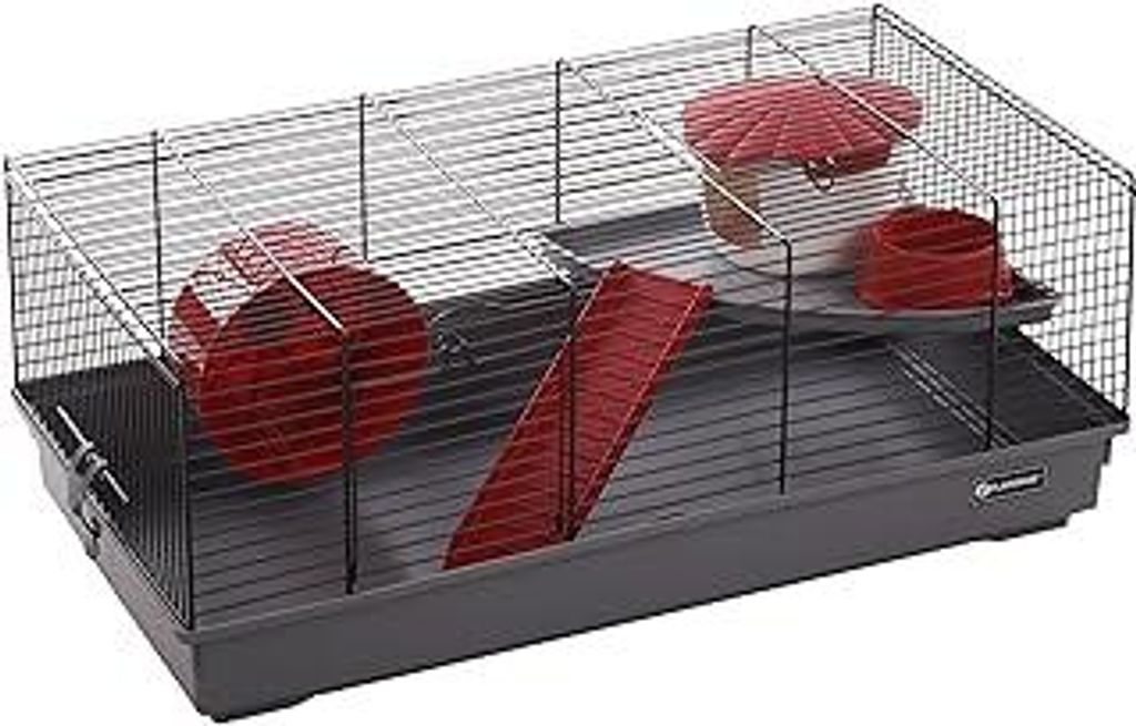 Flamingo Jing Hamsterkäfig - Schwarz/Grau, 58 x 31 x 22.5 Komplett mit Zubehör, Ideal für Hamster und andere kleine Nagetiere