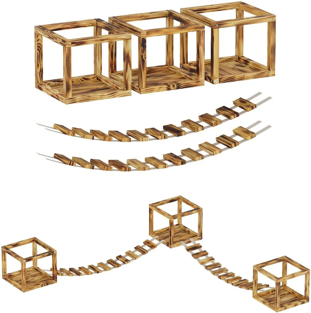QLS Mur d'escalade pour chats bois flammé avec 2 ponts et 3 couchettes 11235