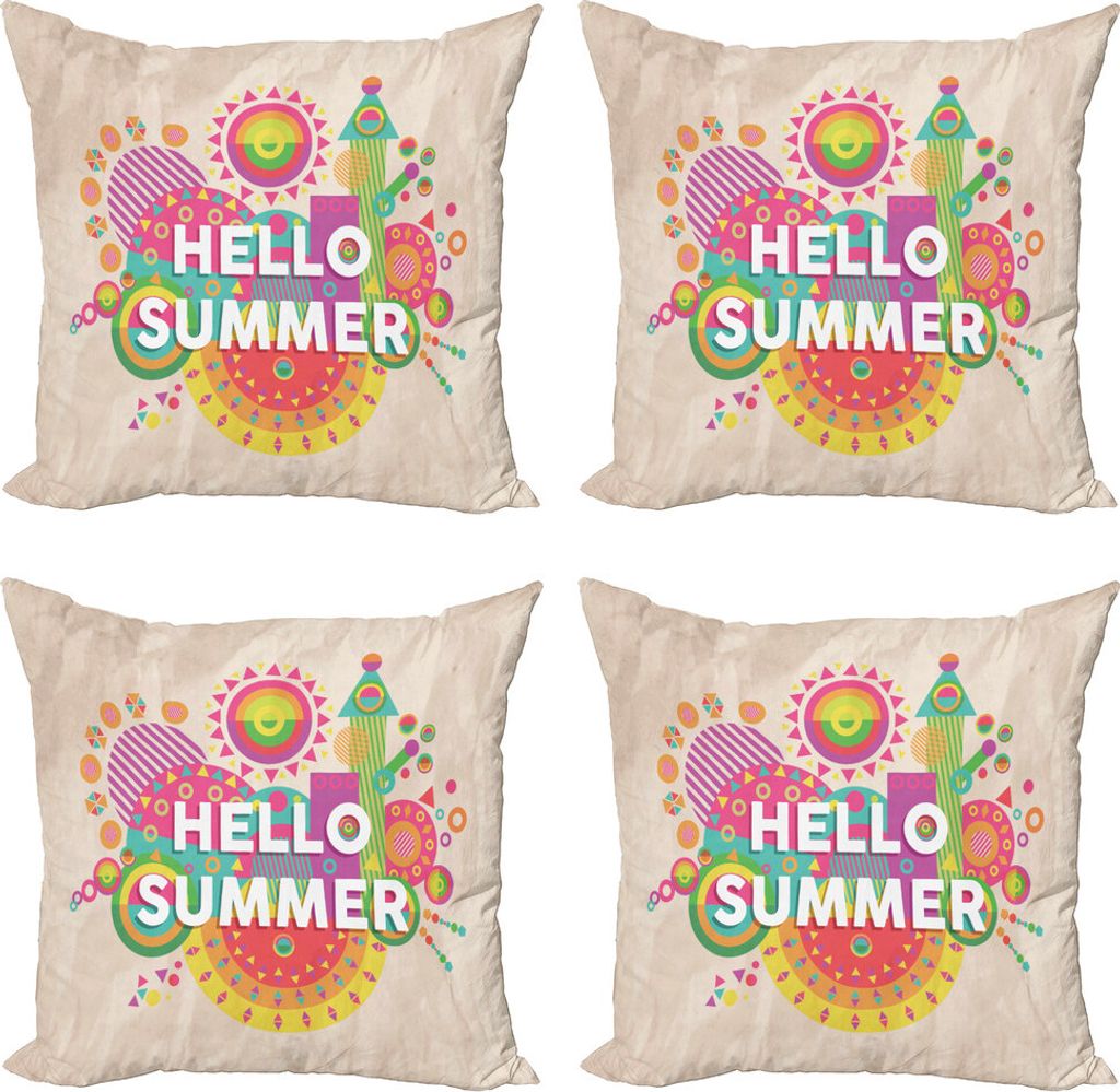 ABAKUHAUS Sprichwort Kissenbezug Set (4 Stück), Hallo Sommer Typographie, Moderner Doppelseitiger Digitaldruck, 45 cm x 45 cm, Mehrfarbig