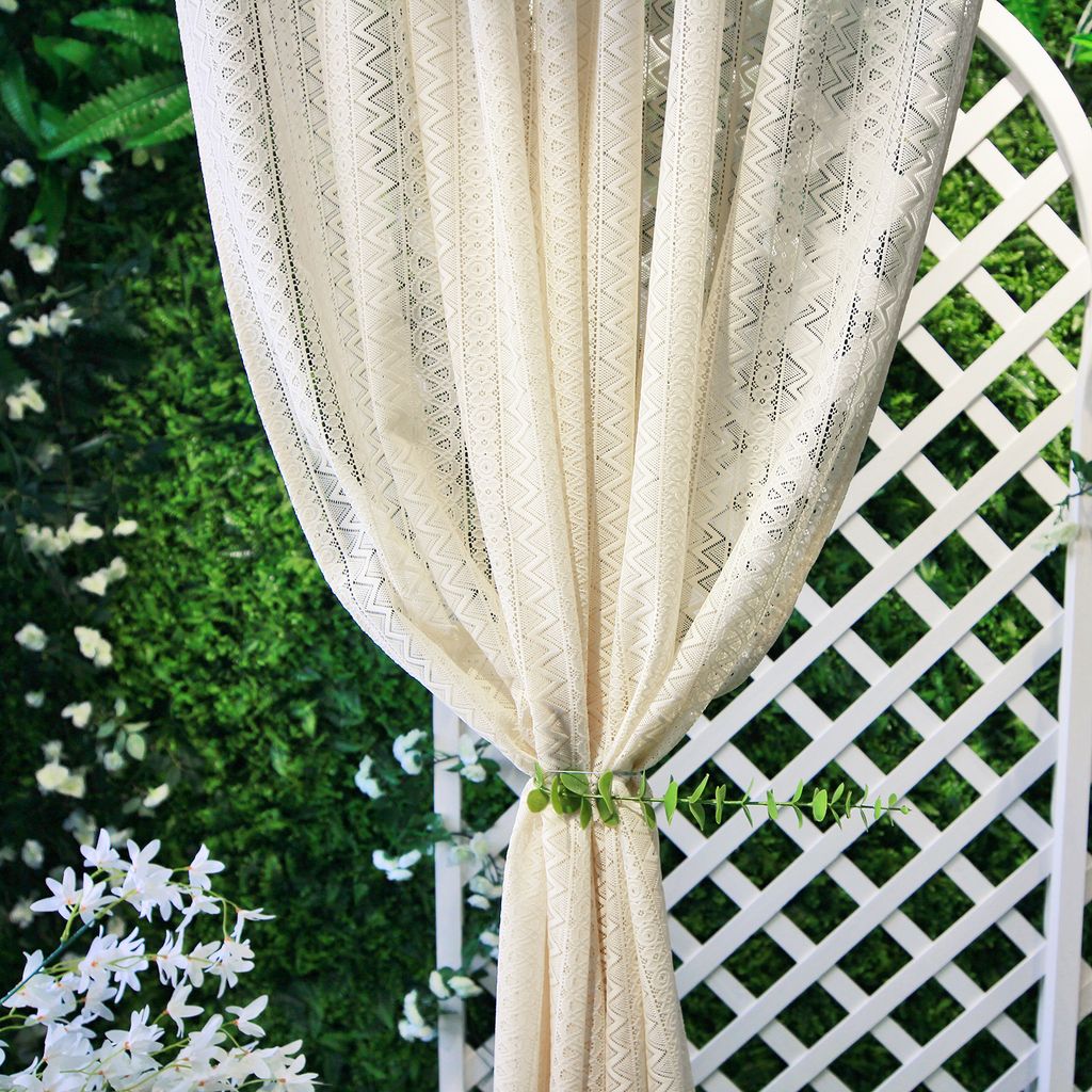 Boho Vorhänge 2er Set Beige Vintage Stricken Gardinen Produktbild 8