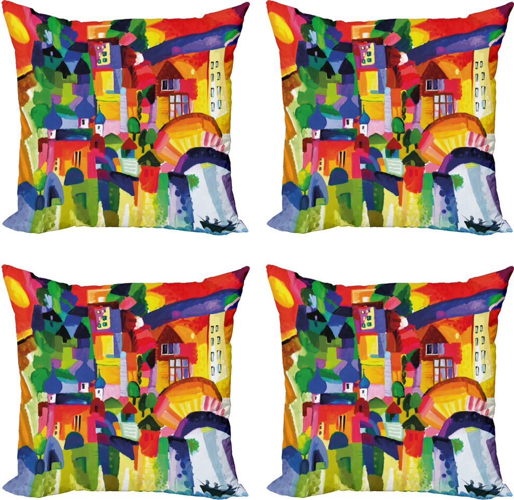 ABAKUHAUS Kunst Kissenbezug Set (4 Stück), Moderne Vivid Gebäude, Moderner Doppelseitiger Digitaldruck, 45 cm x 45 cm, Mehrfarbig