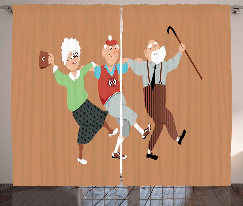 ABAKUHAUS Pensionierung Rustikaler Vorhang, Senior Sirtaki-Tanz, Wohnzimmer Universalband Gardinen mit Schlaufen und Haken, 280 x 225 cm, Mehrfarbig