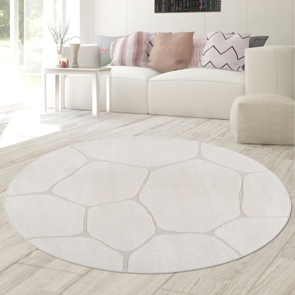 Wohnzimmerteppich 3D-Effekt im abstrakten Muster in creme Größe - 120 cm Rund