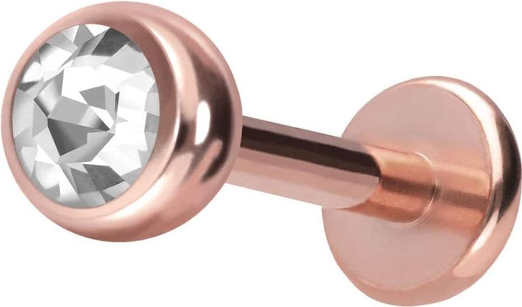 Ohrpiercing, Nasenpiercing Titan Labret KRISTALL RoséGold Stablänge: 8mm + Stabstärke: 1,2mm + Kugelgröße: 4mm