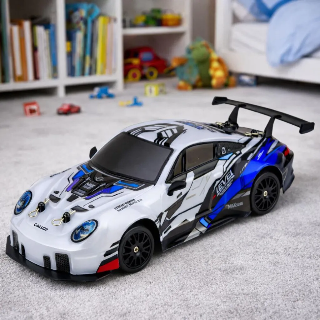 Véhicule télécommandé 1:24 bleu pour drift et course avec roues modulables