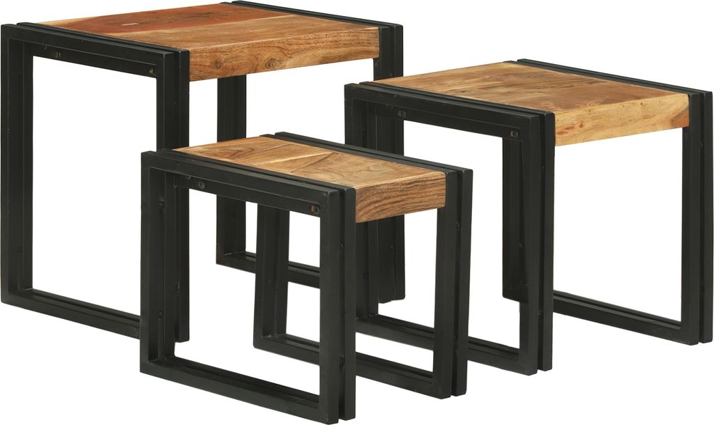 Nesting Tische 3 Stück Massivholz Akazie, Beistelltische DesignMöbel Neu