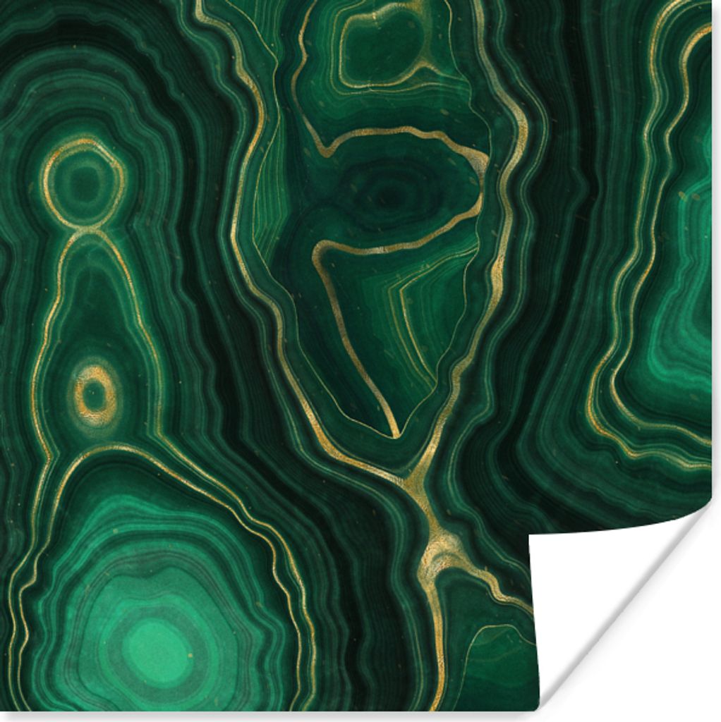 MuchoWow Poster Gold - Grün - Achatstein - Geode - Marmor 50x50 cm - Wohnzimmerdekoration