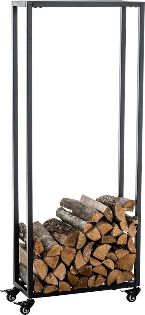 DELUKE Kaminholzregal innen Metall BETTA - mit Rollen, 25x40x150 | Brennholzregal innen Kaminholzständer Kaminholzhalter Feuerholzregal Innen Ho...
