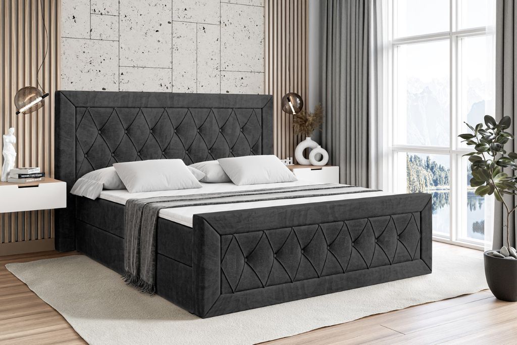 ALTDECOR Boxspringbett mit Fußteil - mit Multipocket-Matratze H4 (21 cm hoch) mit + PUR + Kokosmatte, Topper (4 cm hoch), Polsterbett mit Kopfteil...