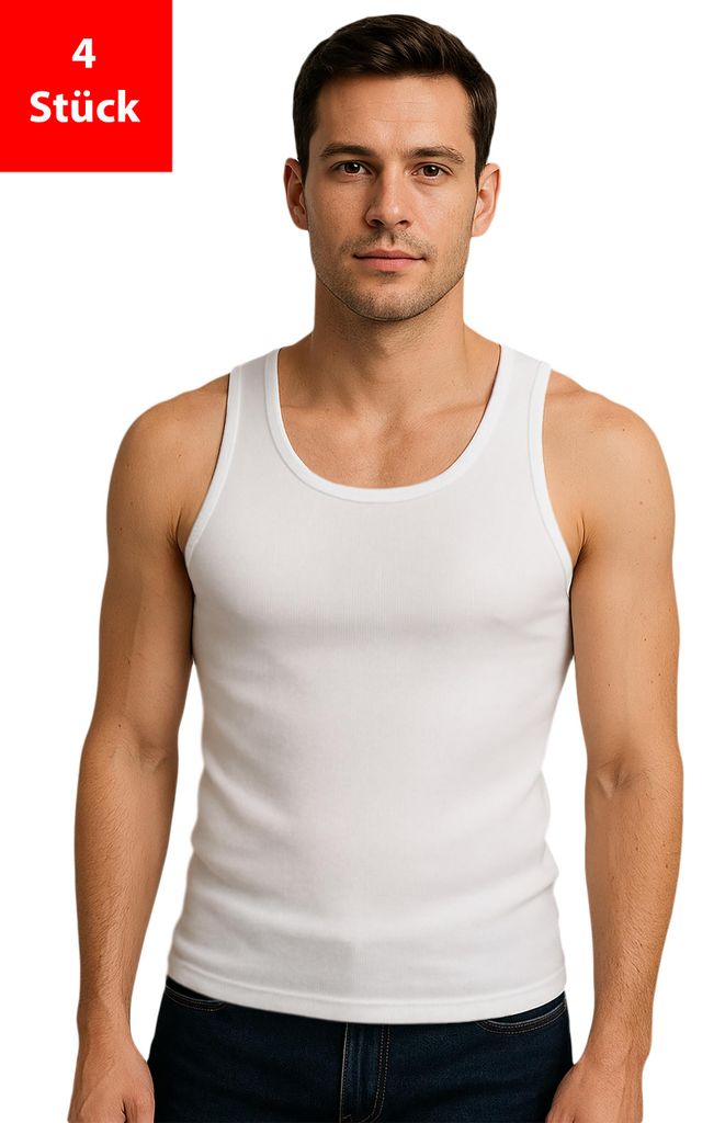 Unterhemd Herren Achselhemd 4er Pack Tanktop Feinripp 100% Baumwolle - Weiß L 4er