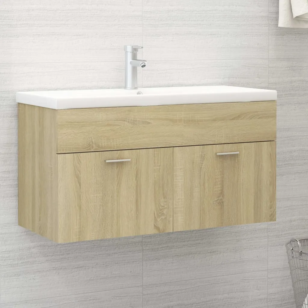 vidaXL Armoire sous lavabo Chêne Sonoma 90 cm en panneau de particules