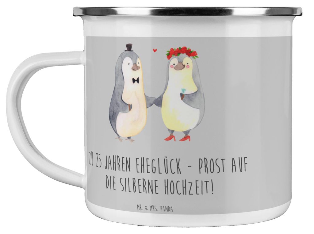Mr. & Mrs. Panda Teetasse 25. Hochzeitstag Silberne Hochzeit - Heather Grey - Geschenk, Emaille Tasse, Geschenke, Motivtasse, Haferl, liebevolle Ka...