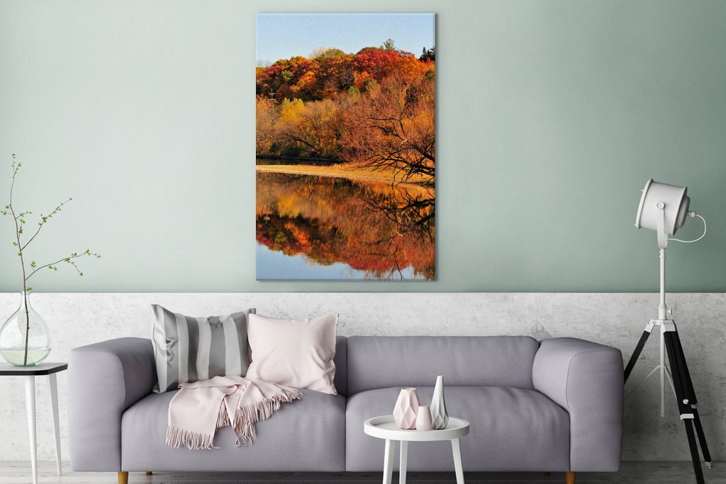 OneMillionCanvasses - Leinwandbilder - 90x140 cm, Wald im Herbst in Illinois, Wandbilder Kunstdruck Wanddekoration - Wandschmucke - Schlafzimmer