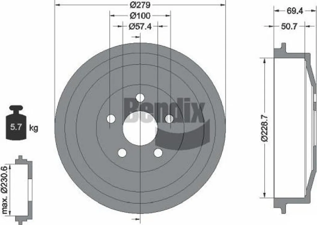 BENDIX BDM1150 Tambour de Frein OE 05273209AA pour PT Cruiser
