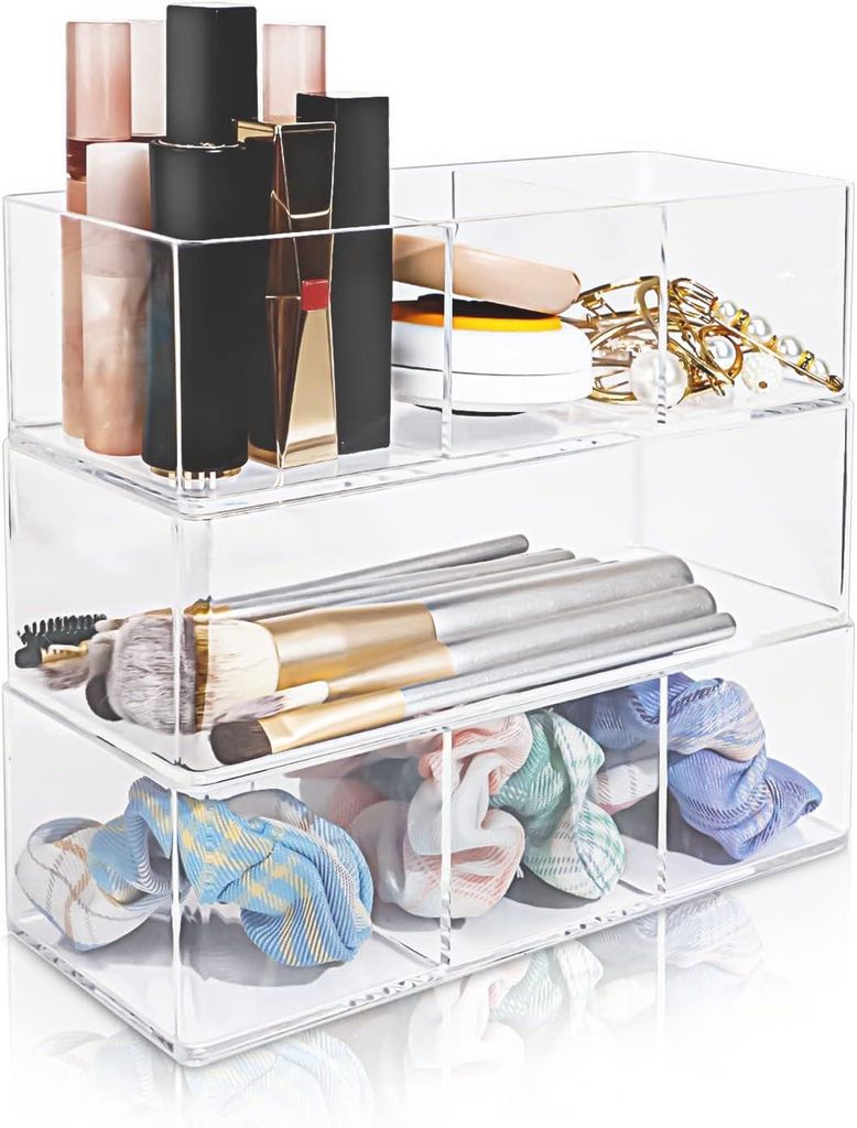 Set mit 3 Acryl-Schubladenorganizern mit 7 Fächern – stapelbare Aufbewahrung für Nagellack, Make-up und Accessoires