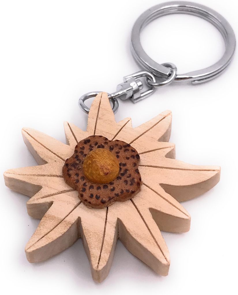 Onwomania portachiavi in legno Fiore di stella alpina Immagine del prodotto 