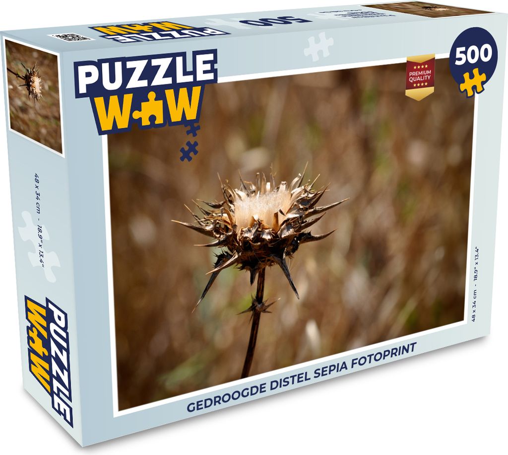 MuchoWow Puzzle 500 Teile Getrocknete Distel Sepia-Fotodruck - 500 Teile - Kinder - Selberbauen - Puzzlespiele