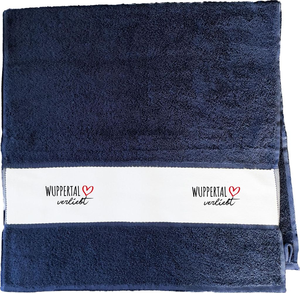 Huuraa Handtuch Wuppertal verliebt 50x100cm French Navy Baumwolle Handtuch Geschenkidee