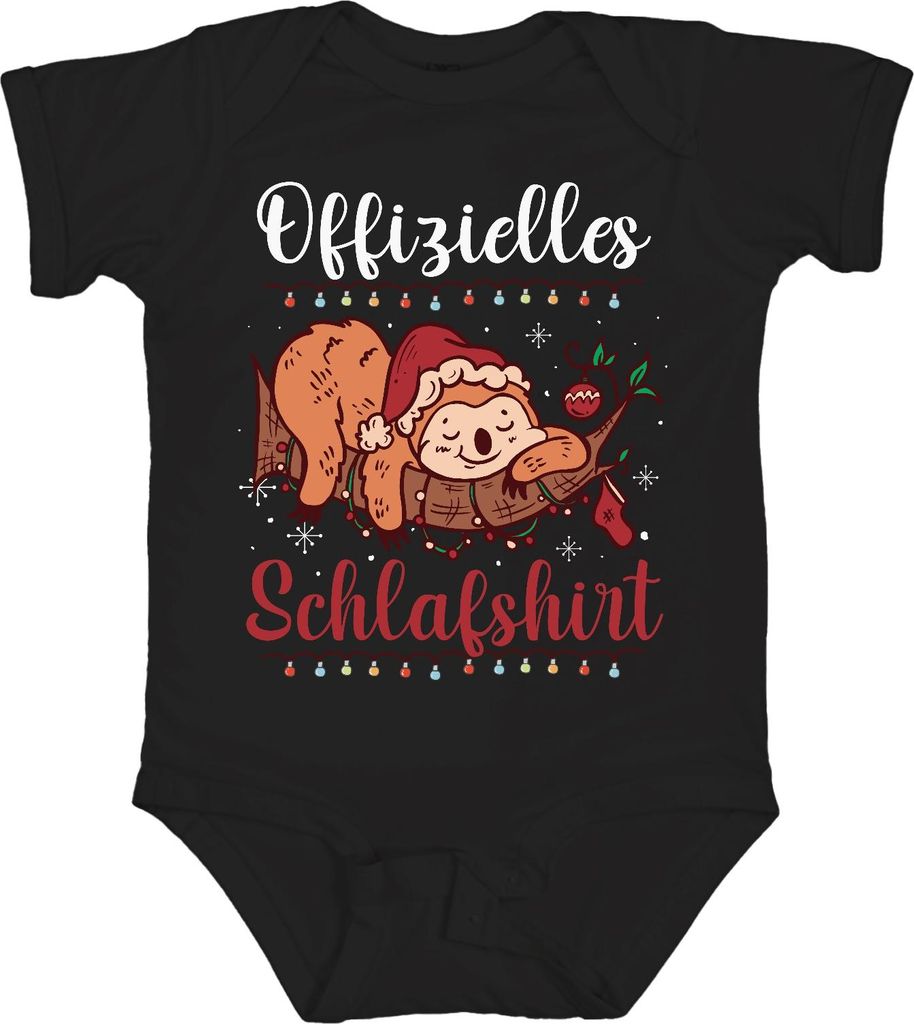 Offizielles Schlafshirt Faultier Weihnachten - Weihnachtsgeschenk Christmas Unisex Baby Body, Schwarz, 12/18