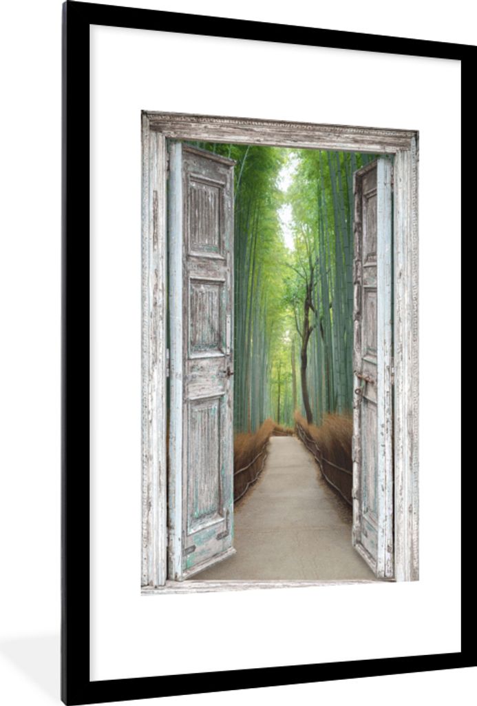 MuchoWow Gerahmtes Poster Bambus - Japan - Aussicht - Wald 60x90 cm - Poster mit Schwarzem Bilderrahmen Wandposter Rahmen Foto Bilder - Dekoratio...