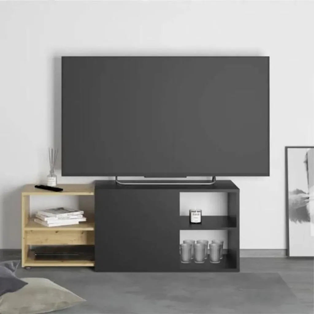 Banc TV avec niches de rangement, Buffet bas 133,5 cm, Meuble Multimédia FMD