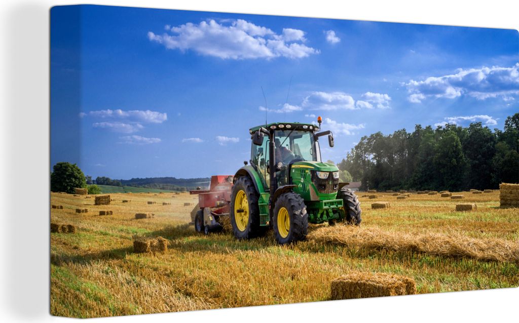 MuchoWow - Leinwandbilder - Traktor - Bauernhof - Heu - Feld - Sonne - Landleben, Wandbild, Wanddeko Bilder Wohnzimmer, 80x40 cm