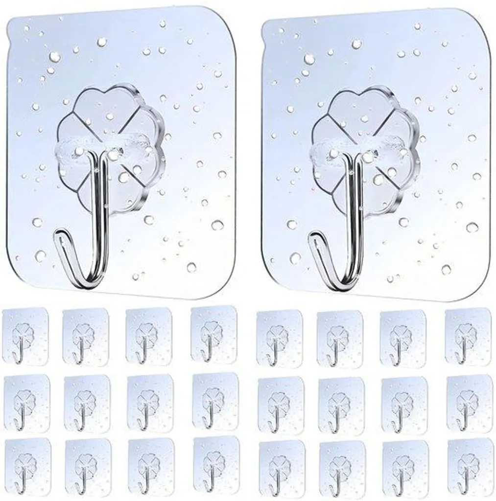 Crochets muraux adhésifs invisibles en PVC pour salle de bain - 6 pcs