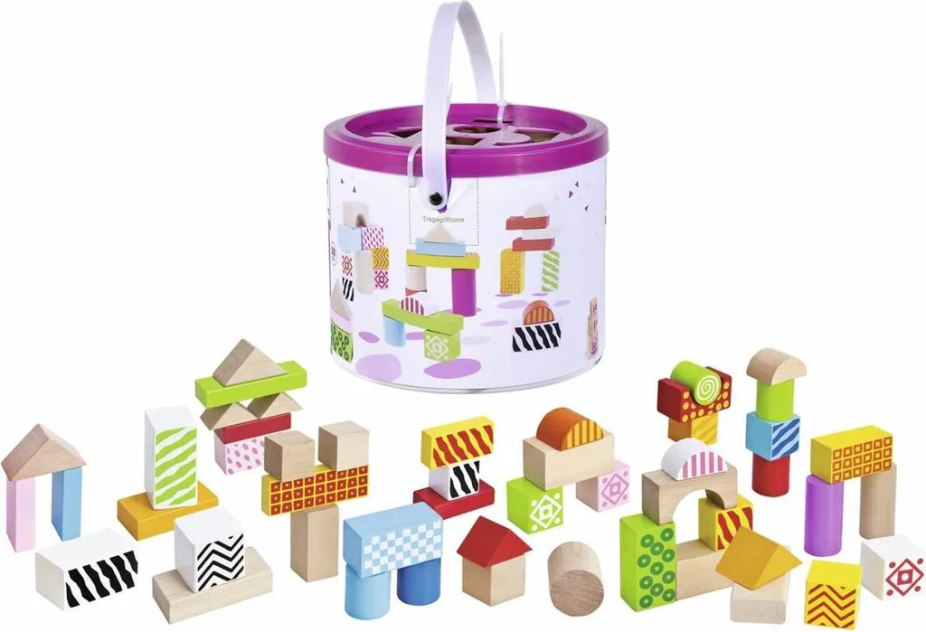 Jeu de Construction Premier Âge en Bois avec 50 Cubes et Formes Variées - 18