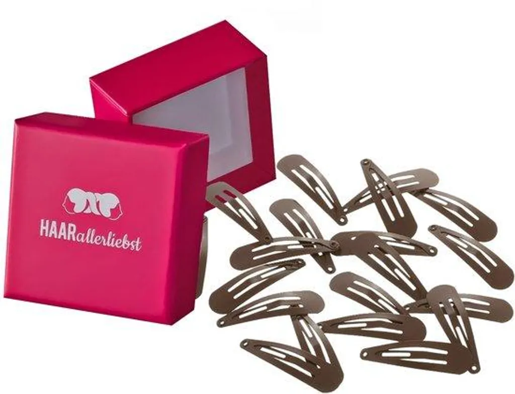 Lot de 20 petites barrettes marron 4 cm pour cheveux fins avec boîte