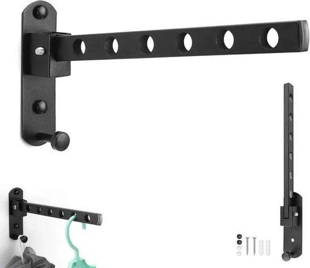 Support mural pliable gain de place pour balcon et douche - Noir mat