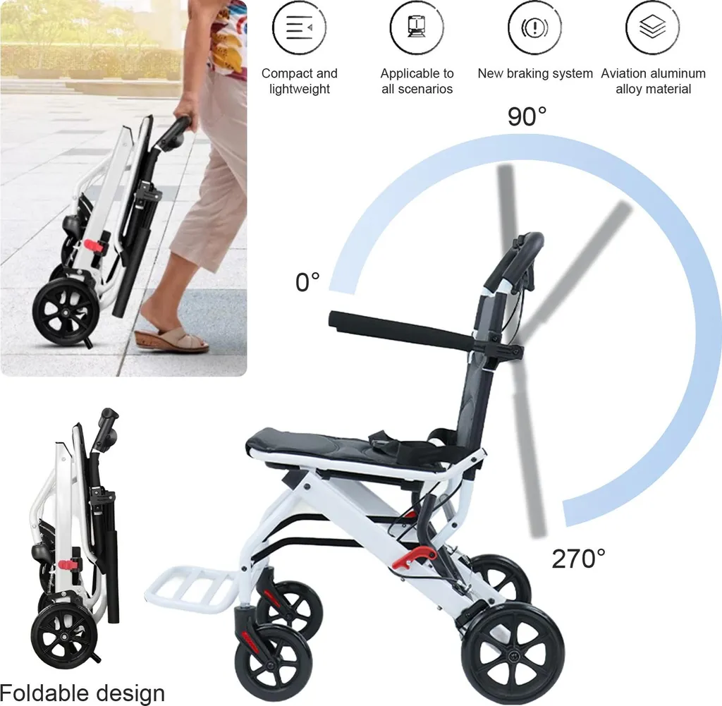 Fauteuil roulant pliant pour voyage et sorties - Léger et sécurisé - 4